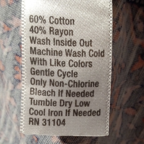 New Directions EUC Asymmetrical Tunic Top, Navy & Peach Patterned, XL - Picture 6 of 7